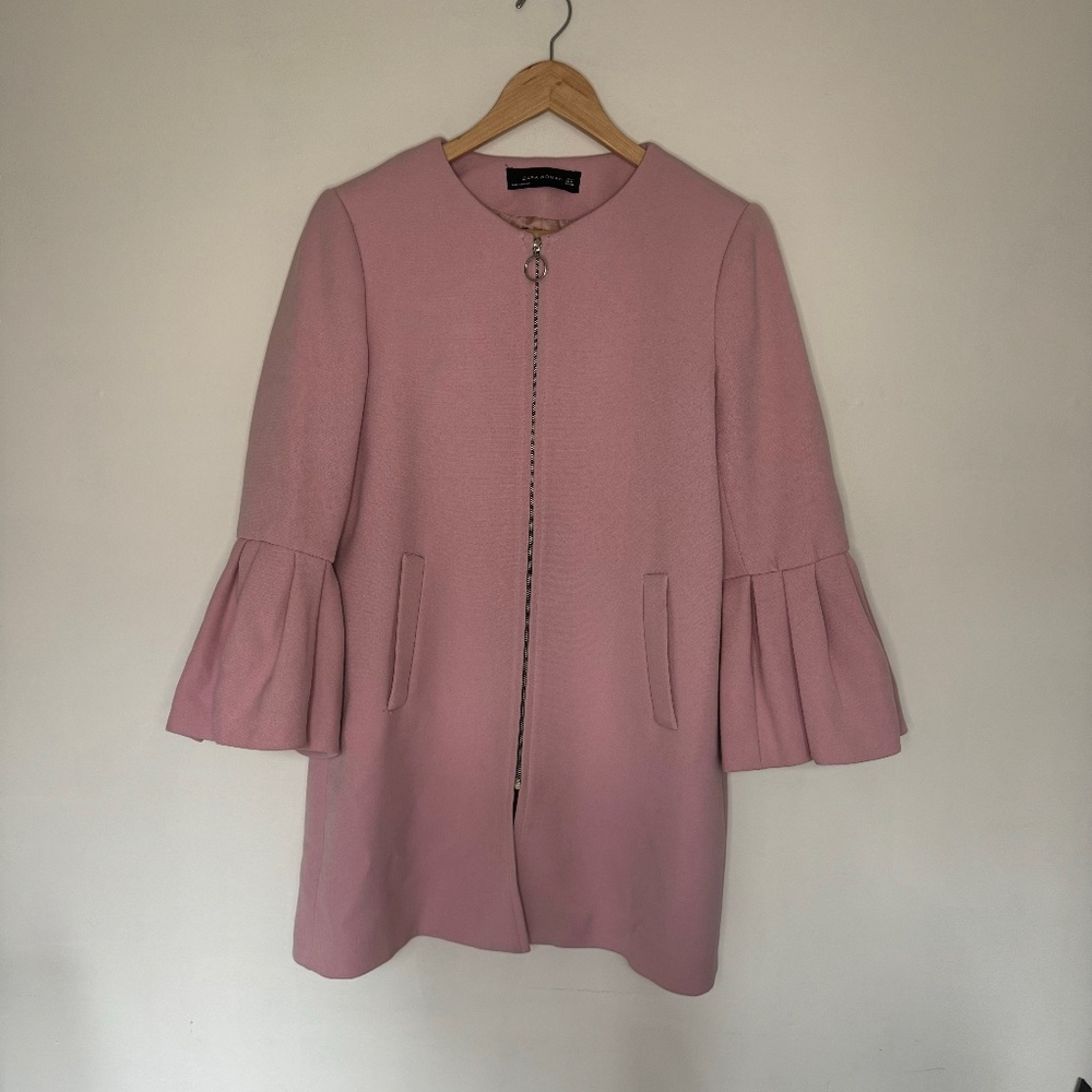 Zara Ruffle Sleeve Pea Coat
